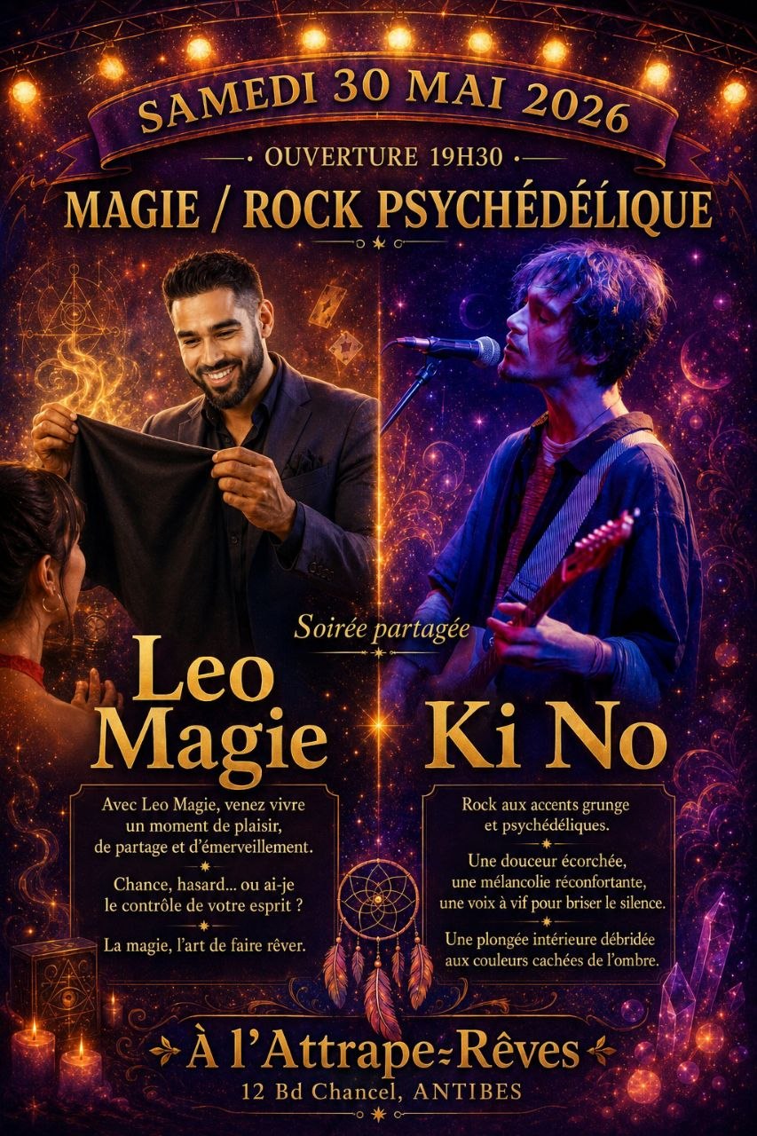 Affiche de la soirée Leo Magie et Ki No du samedi 30 mai 2026